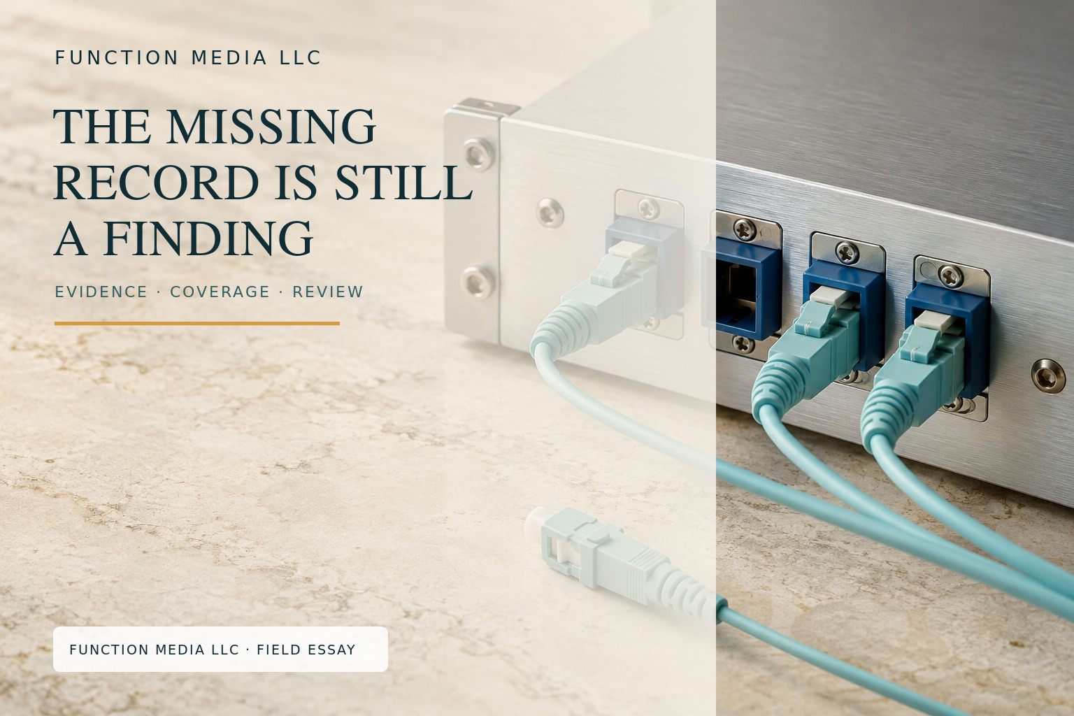 Brushed-metal evidence device with four data ports, including one visibly empty port, branded Function Media LLC