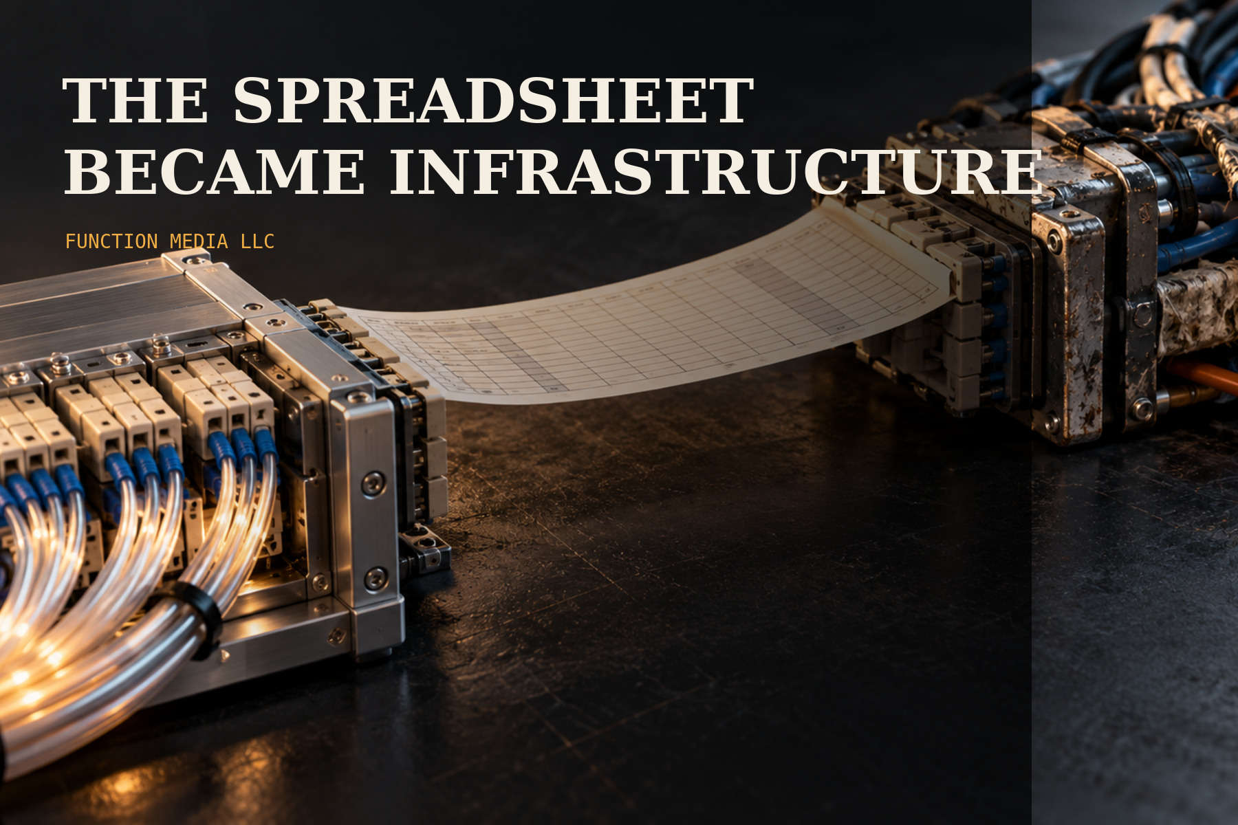 A paper spreadsheet bridging two mismatched data-connector assemblies